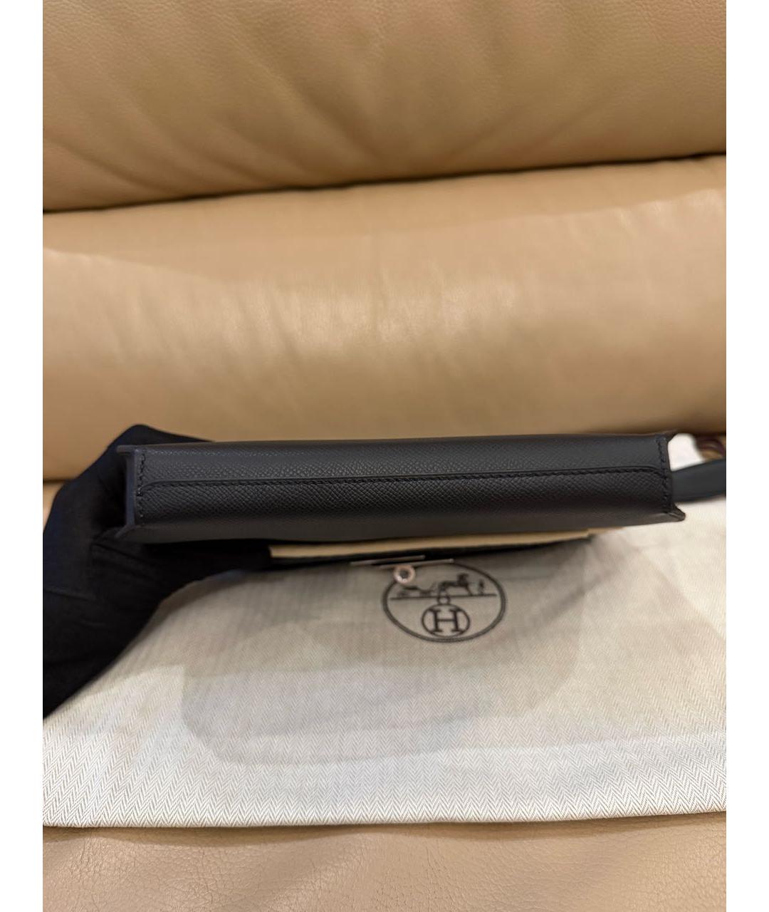 HERMES Черная кожаная барсетка, фото 7