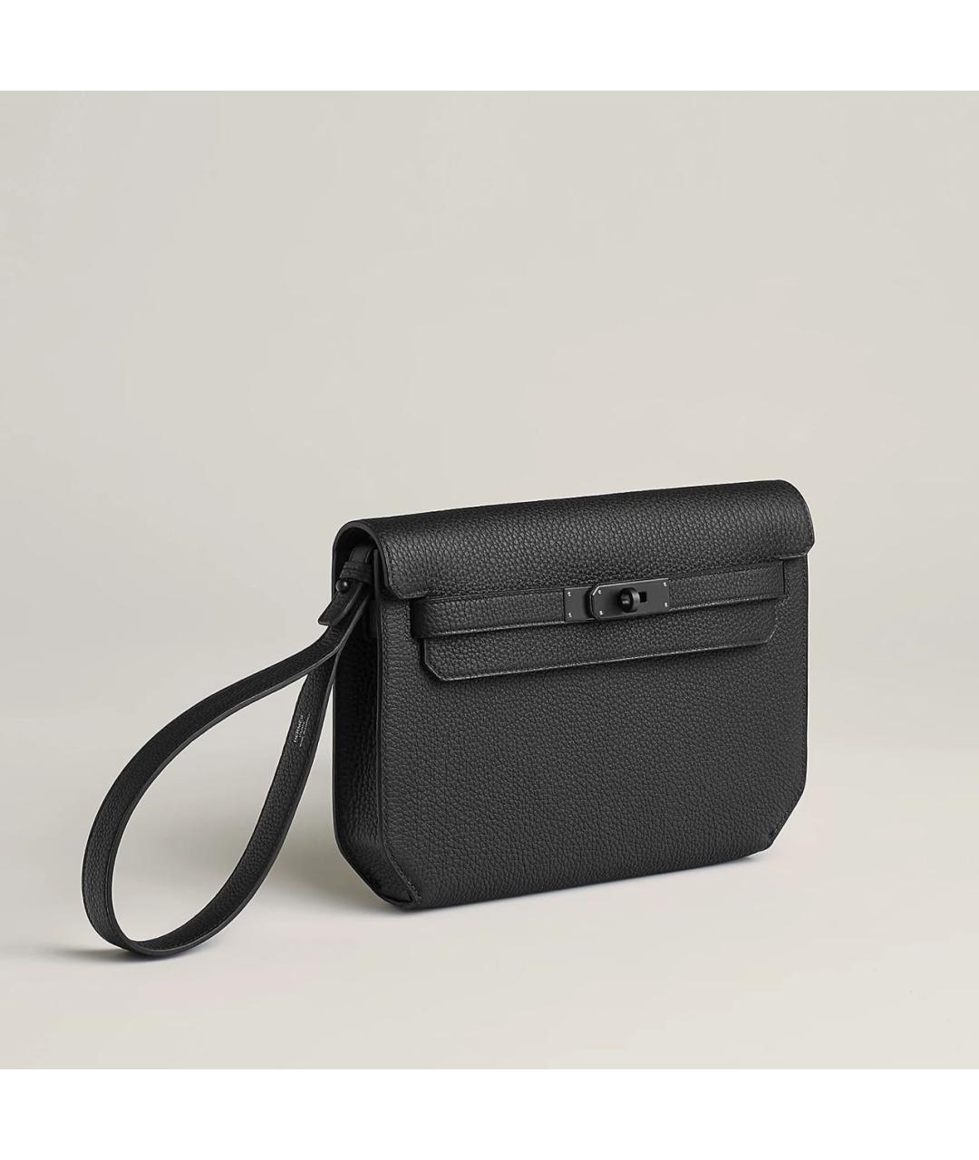 HERMES Черная кожаная барсетка, фото 2