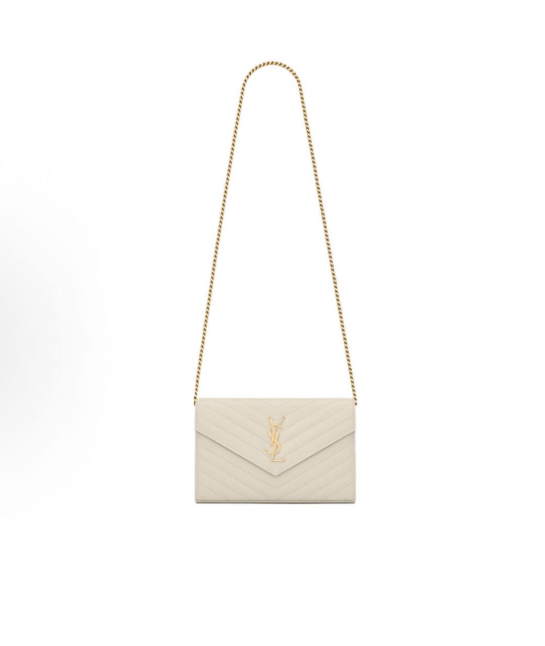 SAINT LAURENT Бежевая кожаная сумка через плечо, фото 4