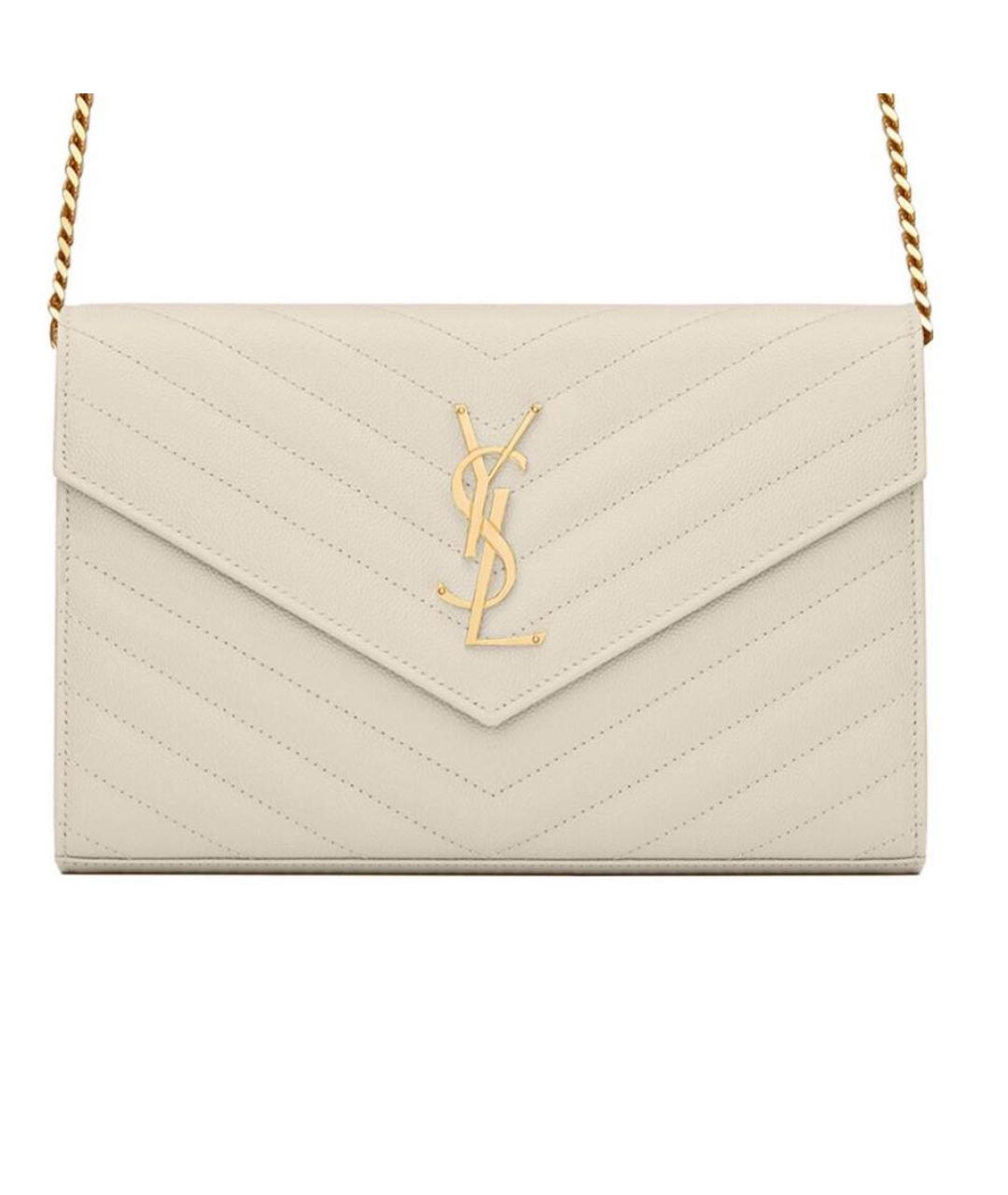 SAINT LAURENT Бежевая кожаная сумка через плечо, фото 5
