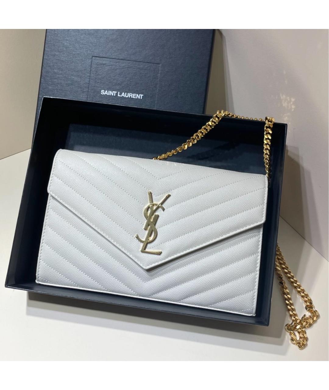 SAINT LAURENT Бежевая кожаная сумка через плечо, фото 2