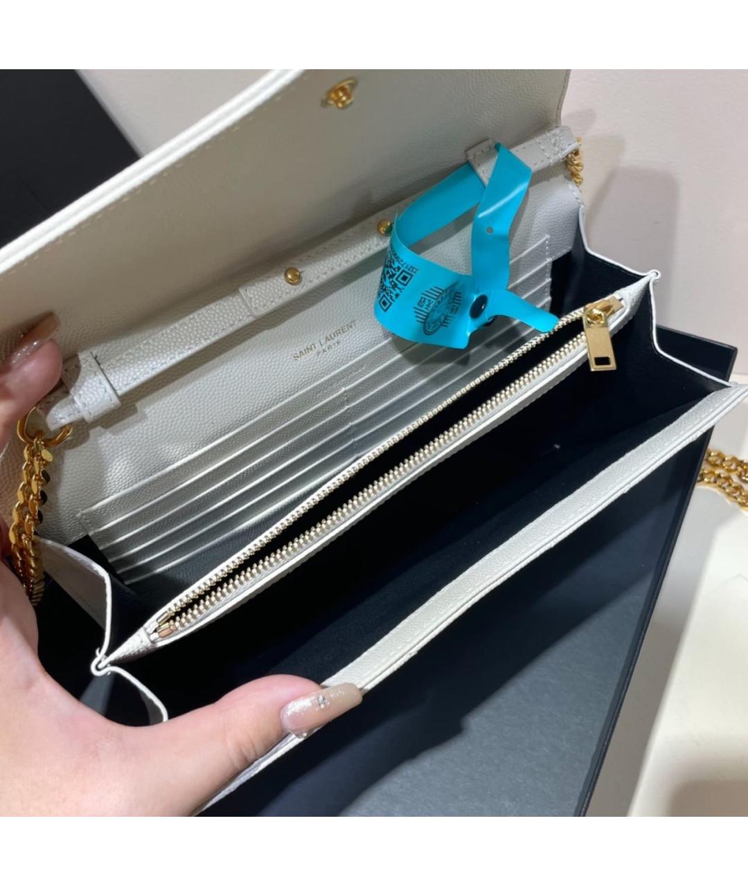SAINT LAURENT Бежевая кожаная сумка через плечо, фото 3