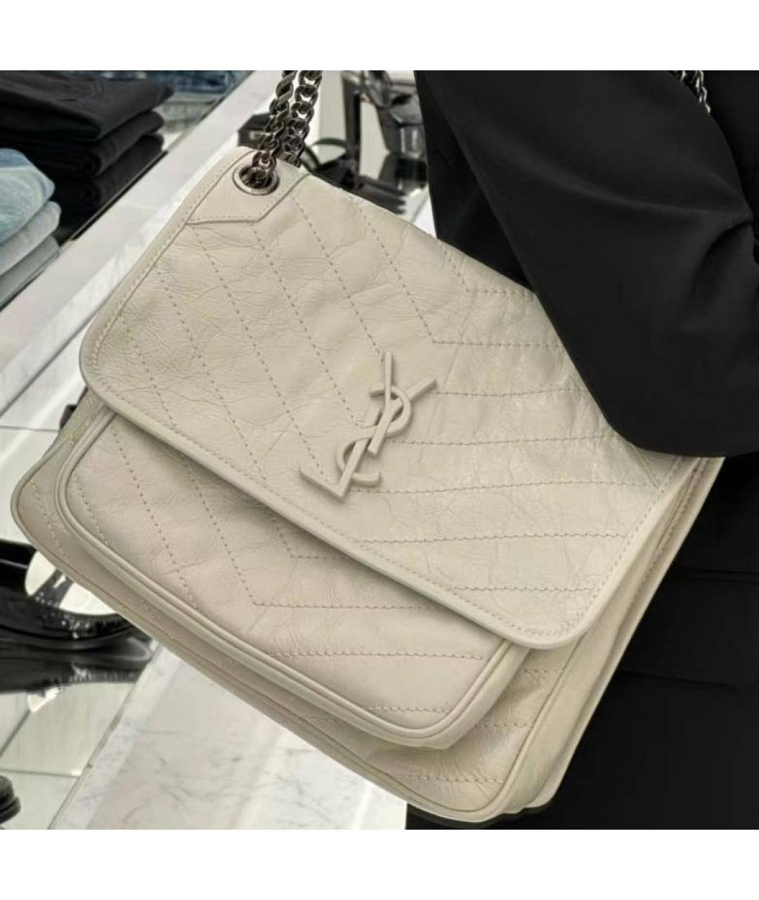 SAINT LAURENT Бежевая кожаная сумка через плечо, фото 4