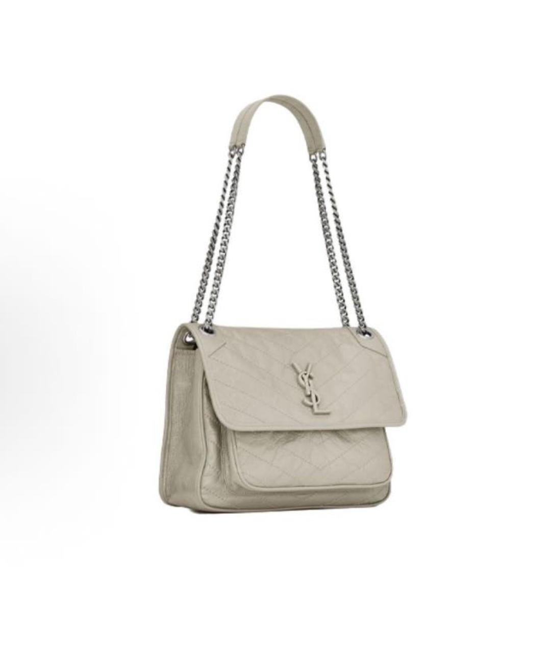 SAINT LAURENT Бежевая кожаная сумка через плечо, фото 2