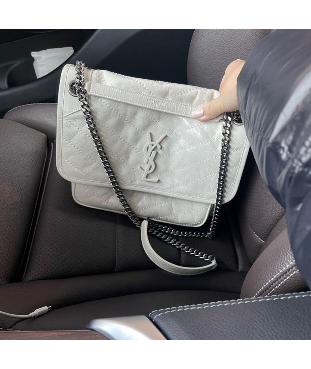 SAINT LAURENT Бежевая кожаная сумка через плечо, фото 3