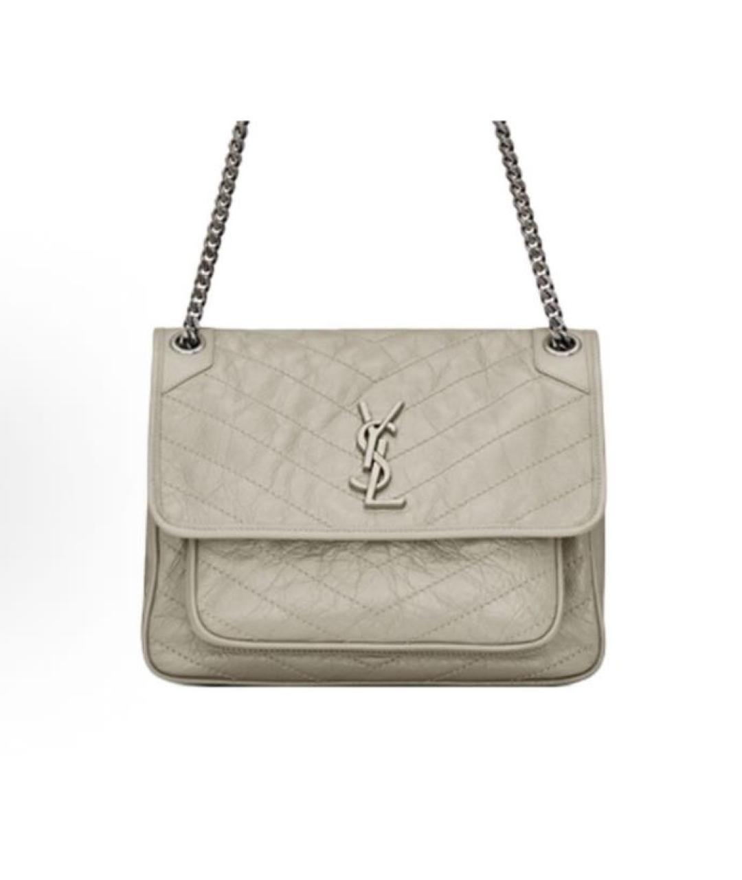 SAINT LAURENT Бежевая кожаная сумка через плечо, фото 5