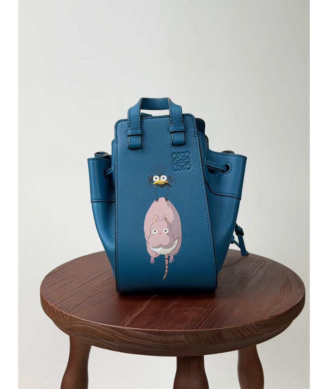 LOEWE Голубая кожаная сумка с короткими ручками, фото 3