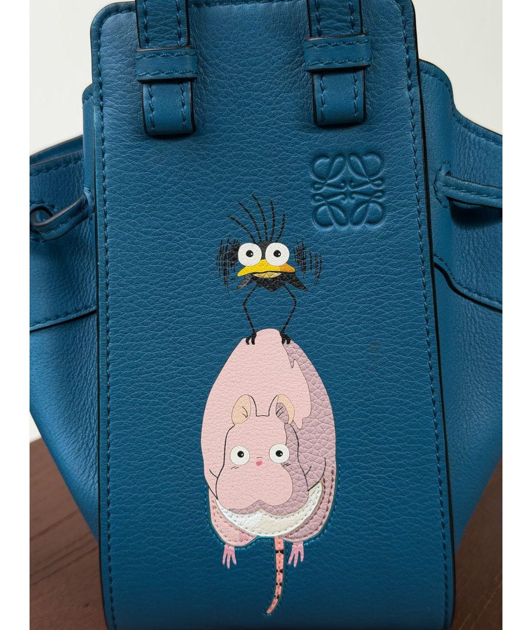 LOEWE Голубая кожаная сумка с короткими ручками, фото 4