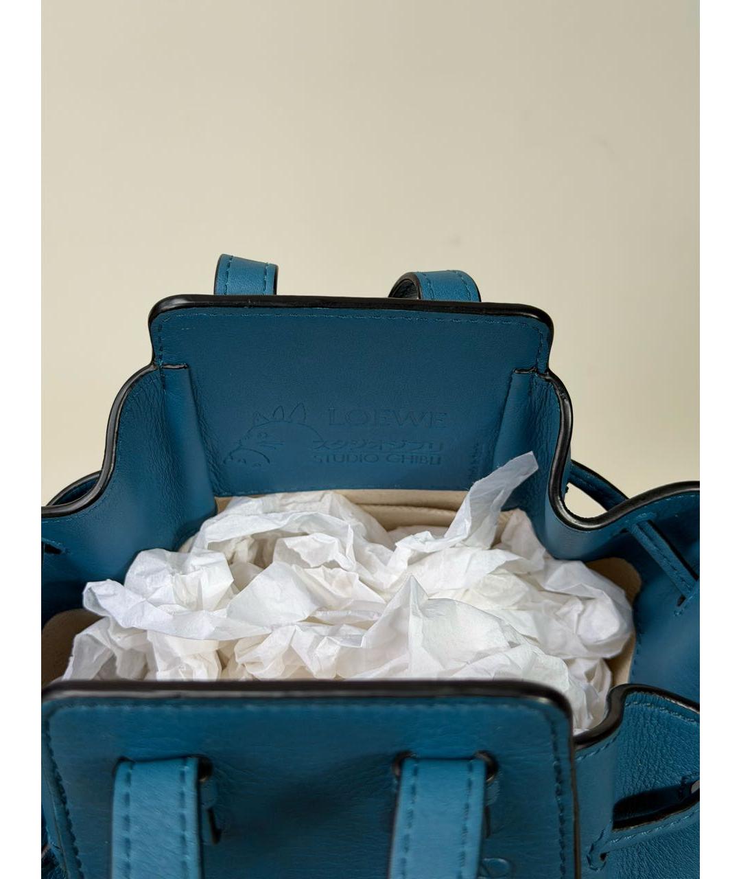 LOEWE Голубая кожаная сумка с короткими ручками, фото 5