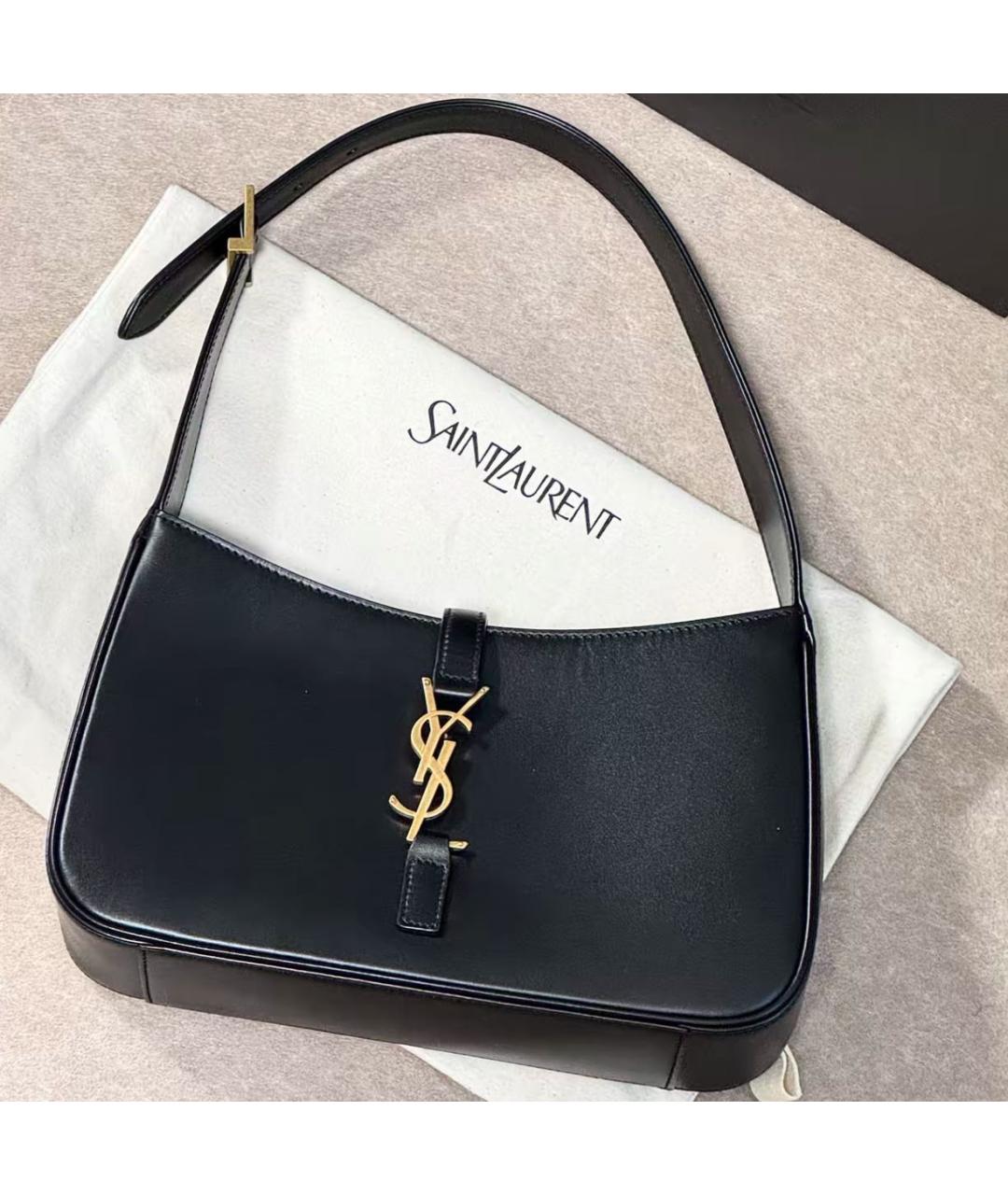 SAINT LAURENT Черная кожаная сумка с короткими ручками, фото 2