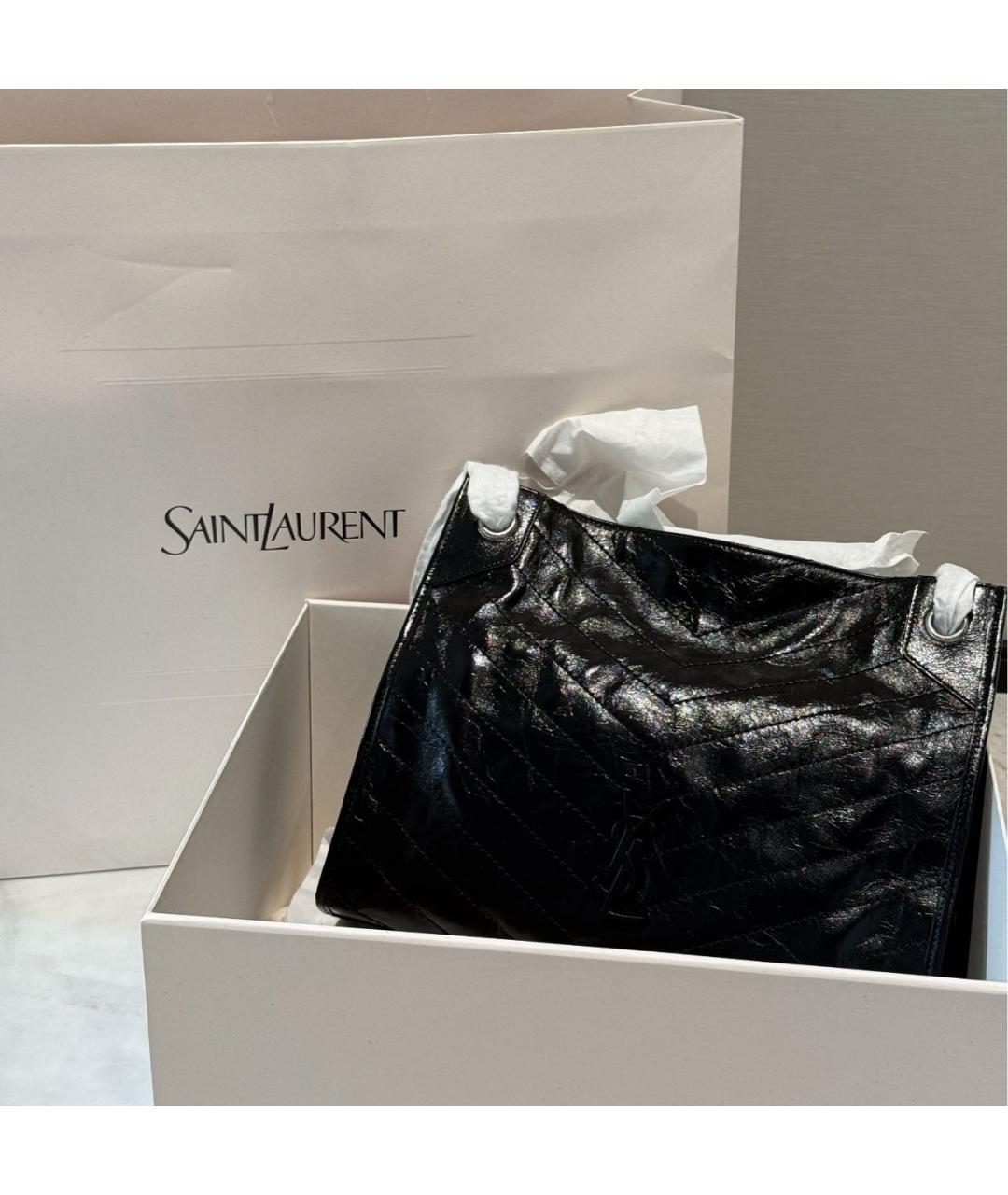 SAINT LAURENT Черная кожаная сумка тоут, фото 2