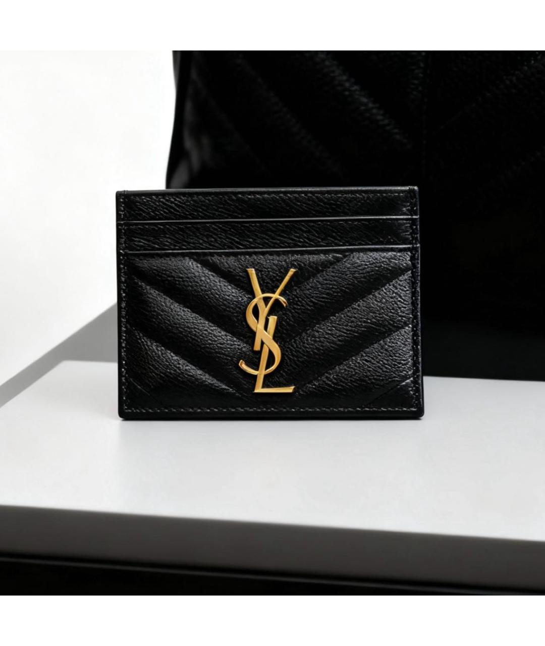 SAINT LAURENT Черный кожаный кардхолдер, фото 4