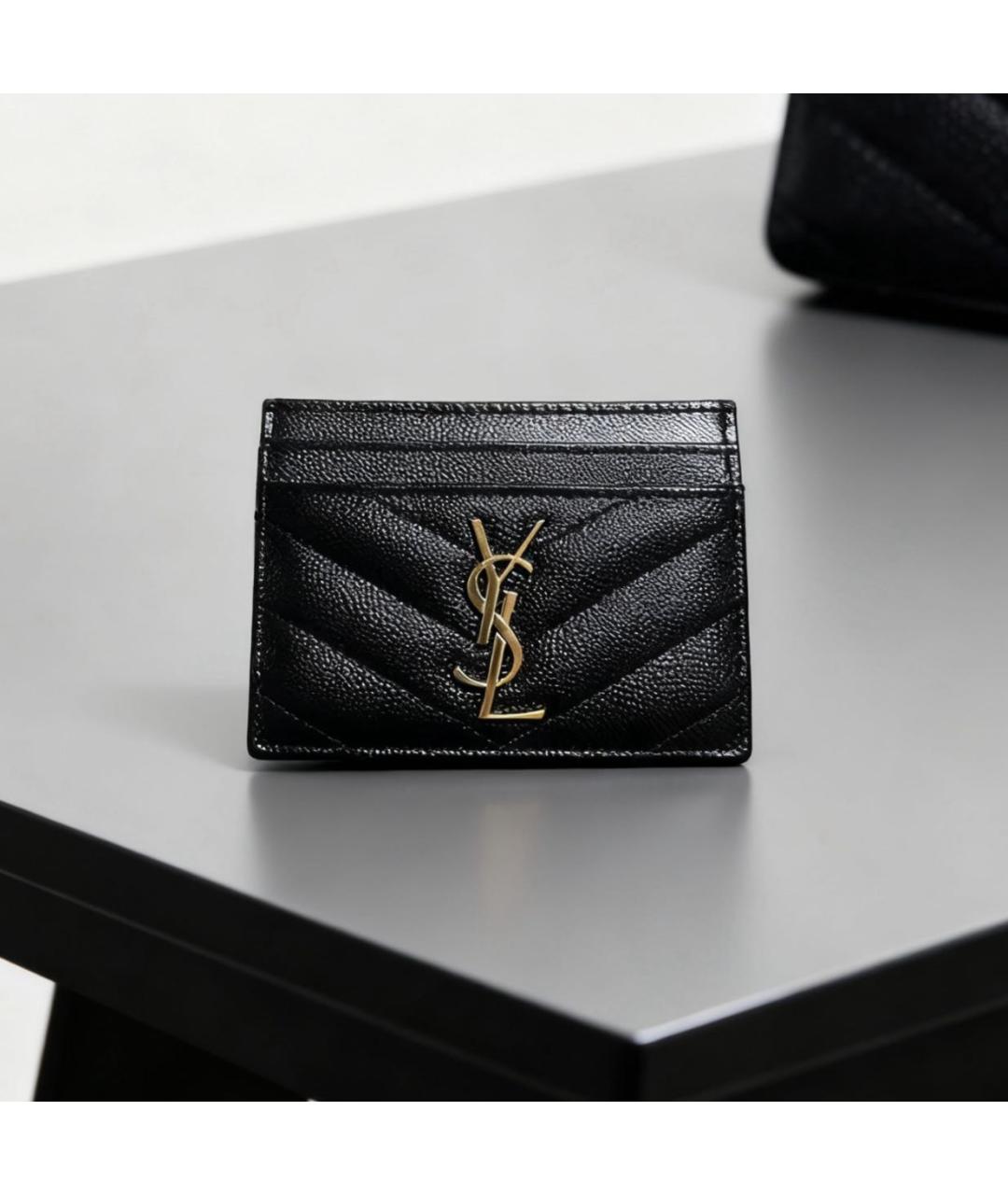 SAINT LAURENT Черный кожаный кардхолдер, фото 3