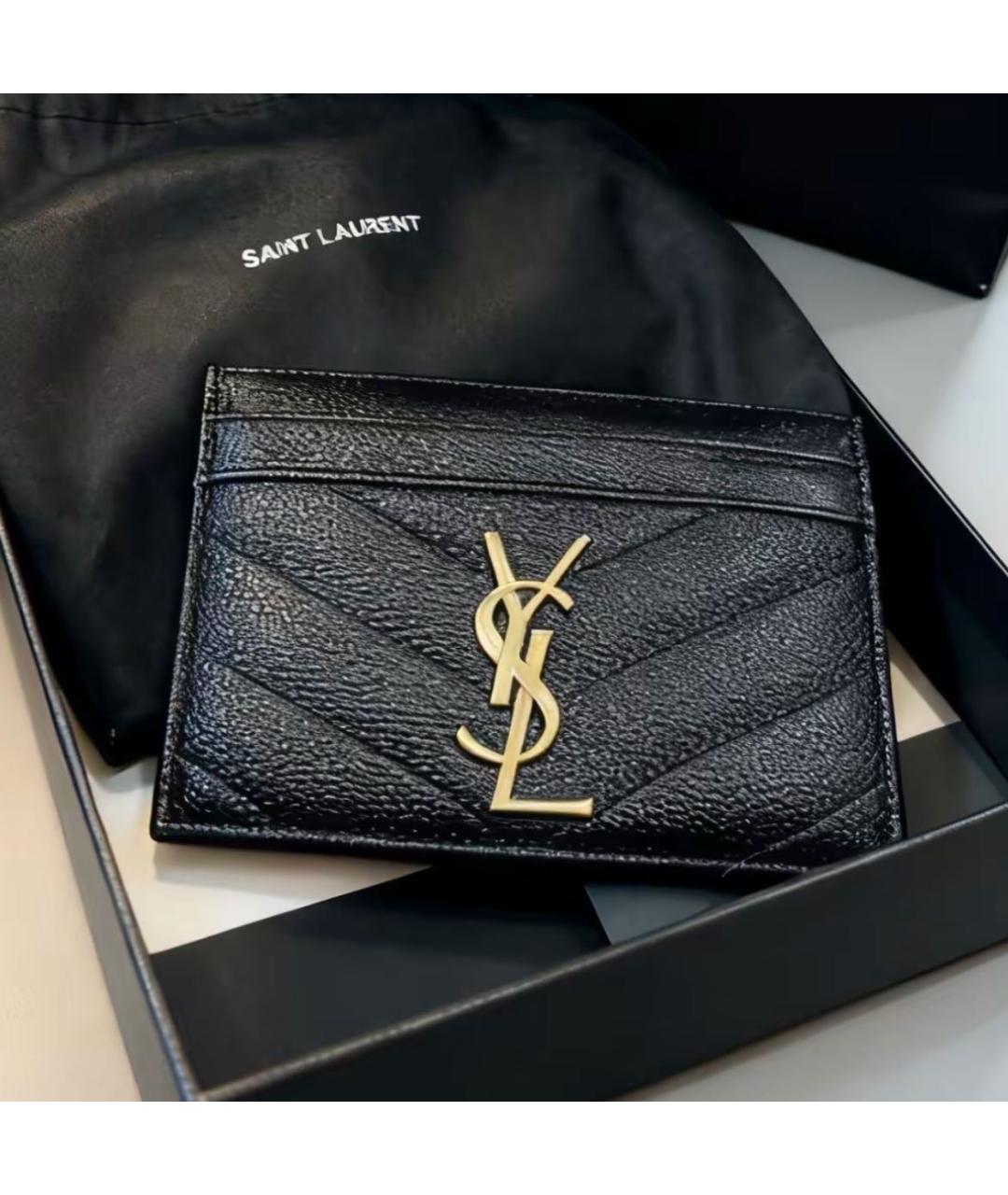 SAINT LAURENT Черный кожаный кардхолдер, фото 2