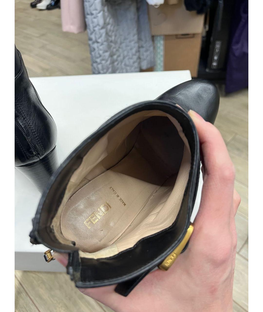 FENDI Черные кожаные ботильоны, фото 8