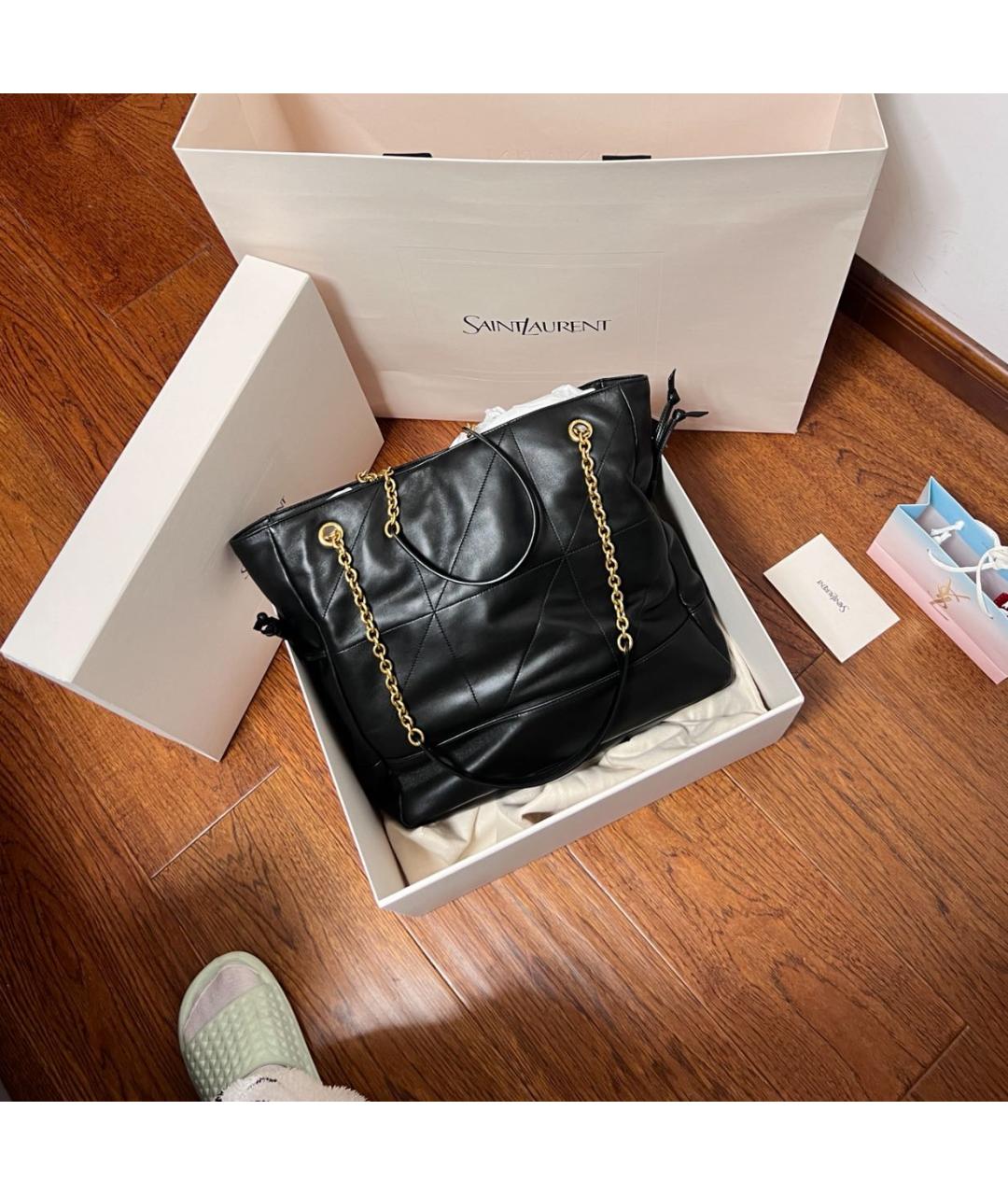 SAINT LAURENT Черная кожаная сумка тоут, фото 4