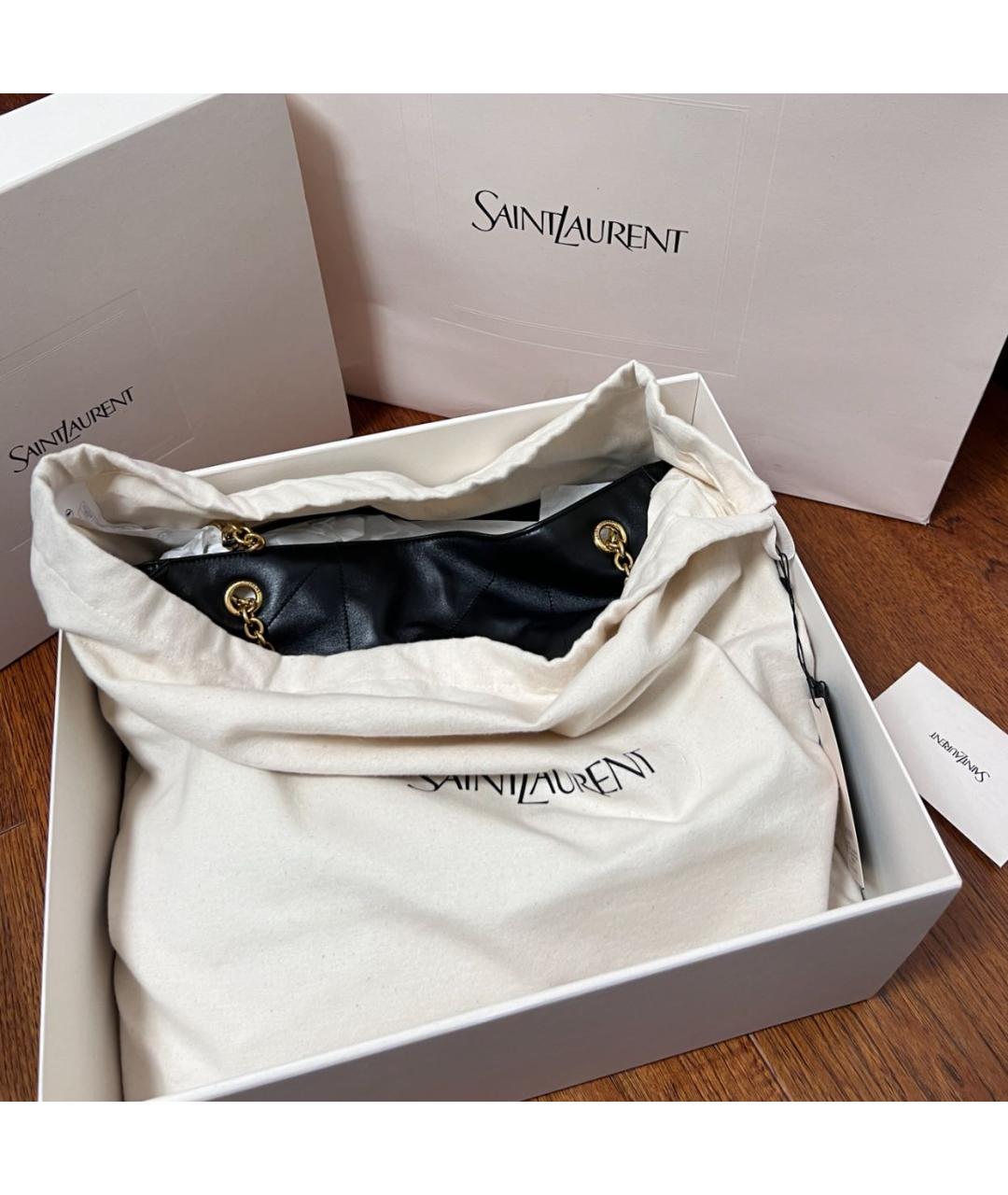 SAINT LAURENT Черная кожаная сумка тоут, фото 3