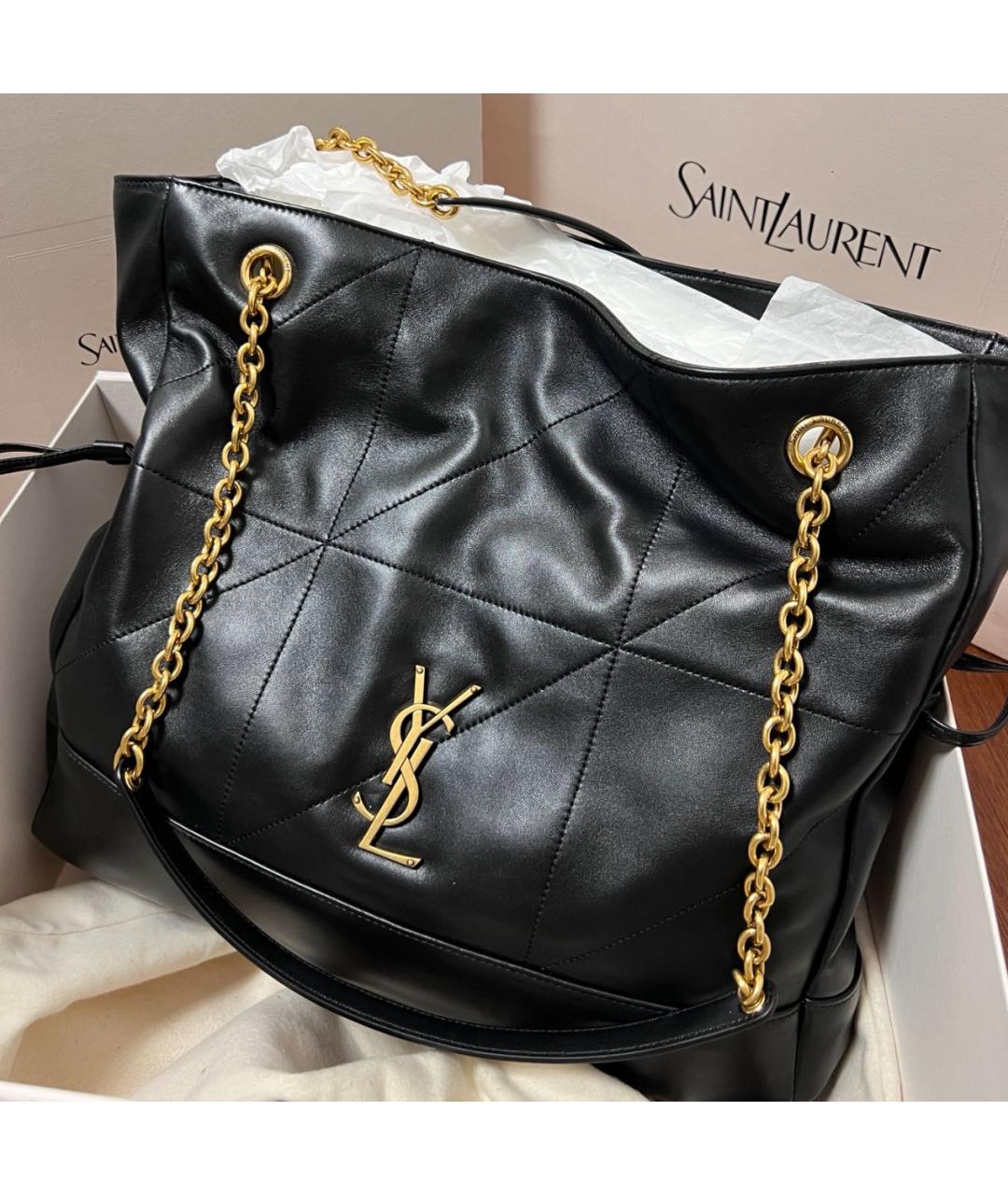 SAINT LAURENT Черная кожаная сумка тоут, фото 2