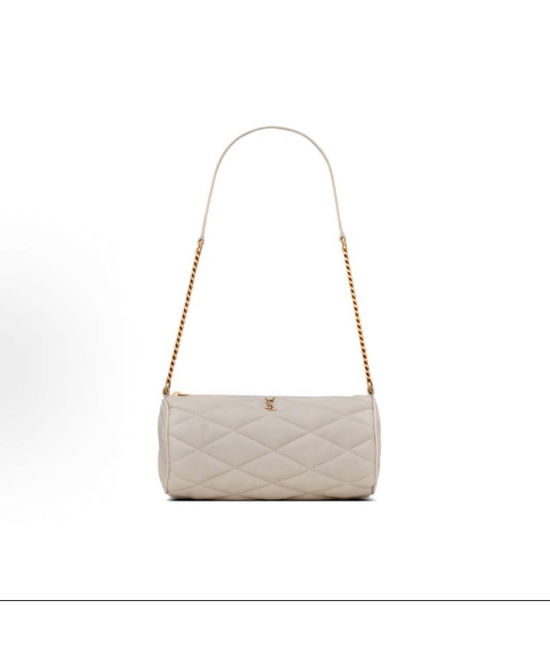 SAINT LAURENT Бежевая кожаная сумка с короткими ручками, фото 4