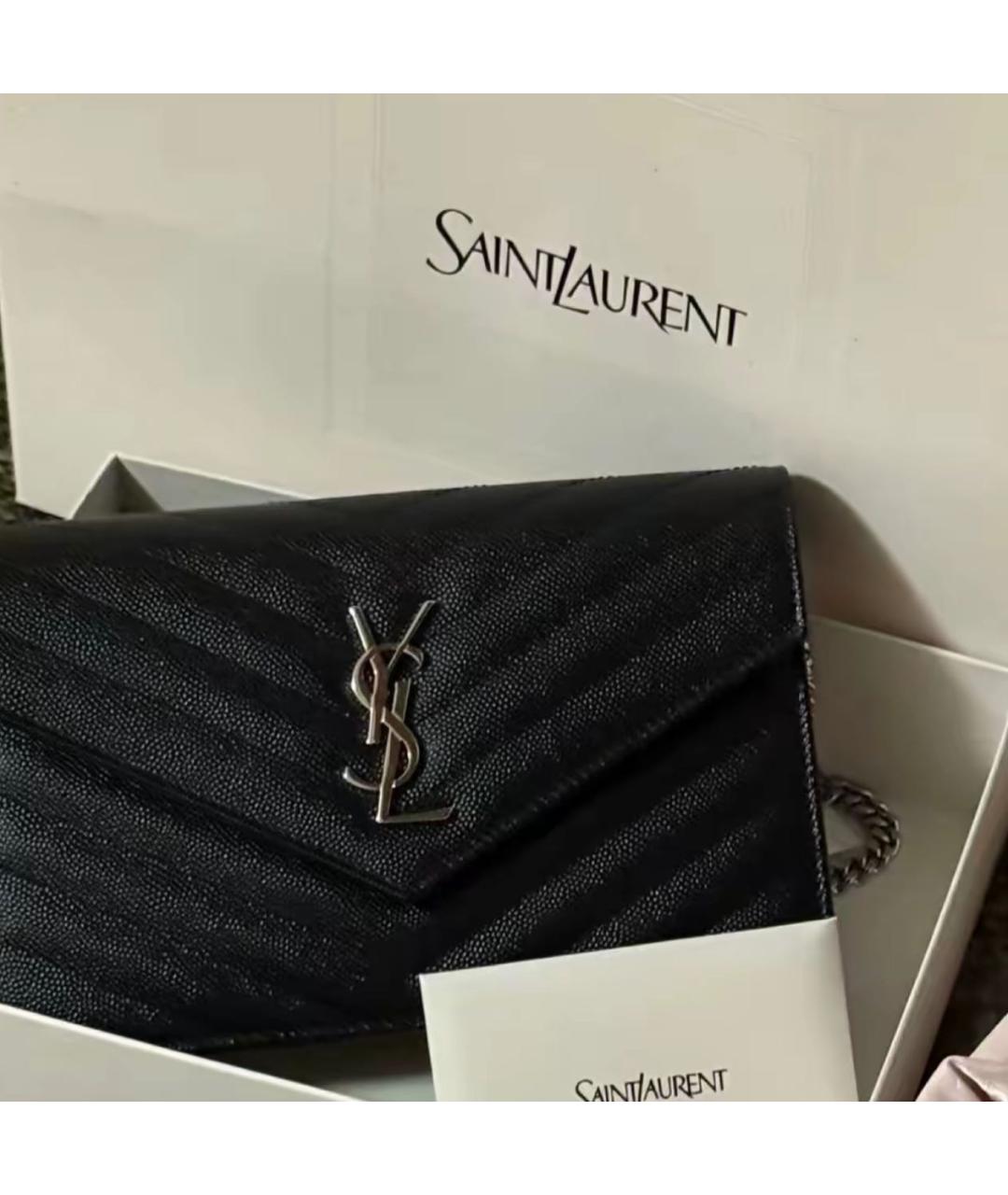 SAINT LAURENT Черная кожаная сумка через плечо, фото 3