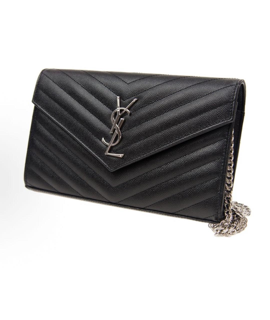 SAINT LAURENT Черная кожаная сумка через плечо, фото 2