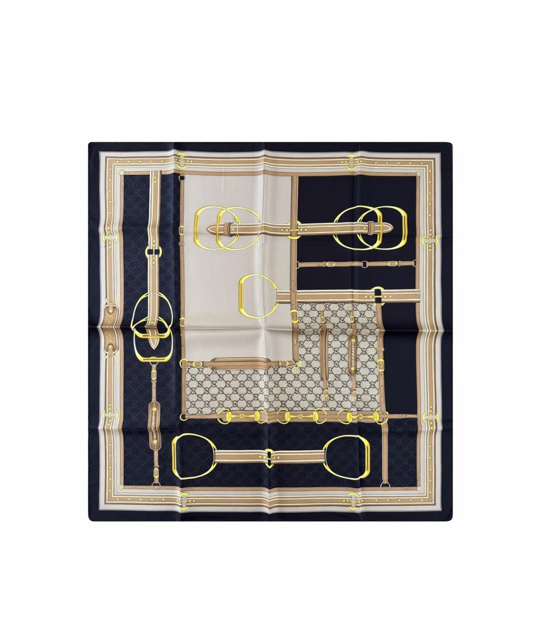 GUCCI Бежевый шелковый платок, фото 1