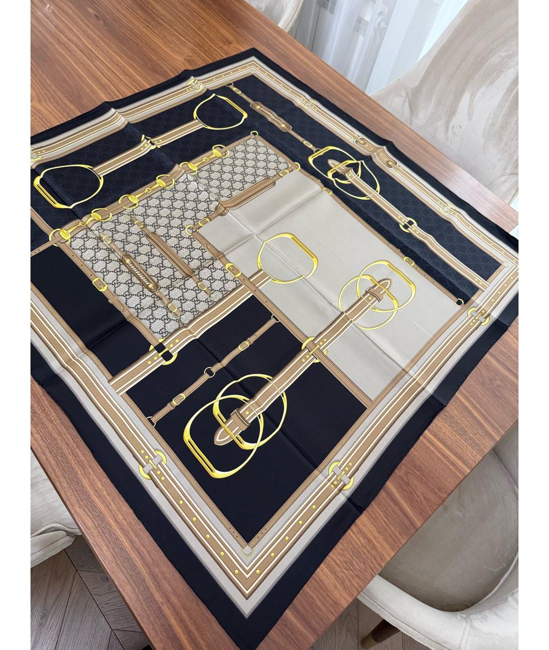 GUCCI Бежевый шелковый платок, фото 3