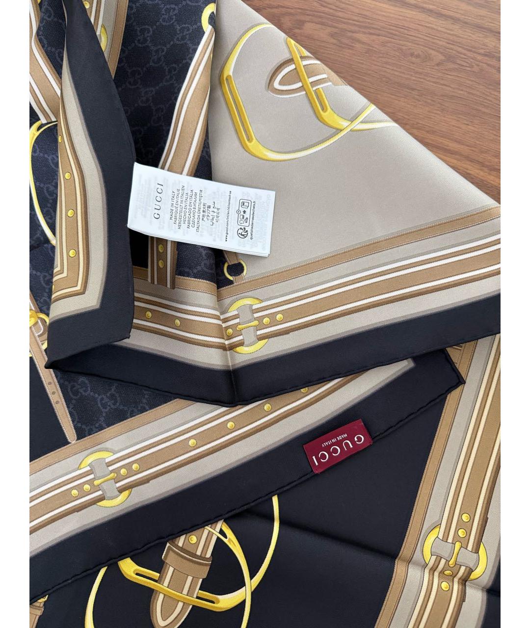 GUCCI Бежевый шелковый платок, фото 2