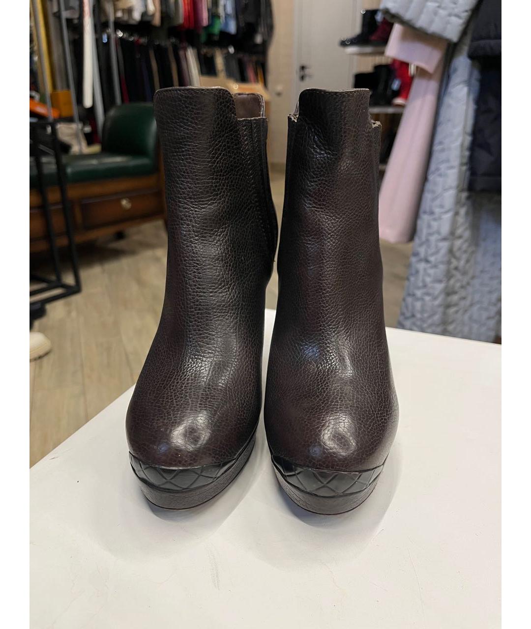 BOTTEGA VENETA Коричневые кожаные ботильоны, фото 5