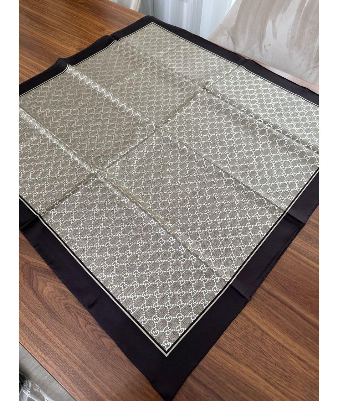 GUCCI Бежевый шелковый платок, фото 3