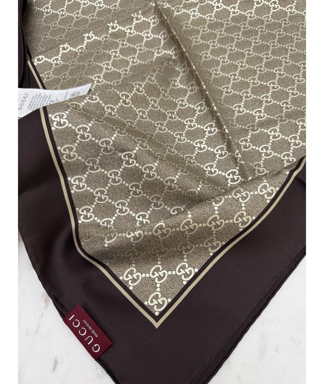 GUCCI Бежевый шелковый платок, фото 2