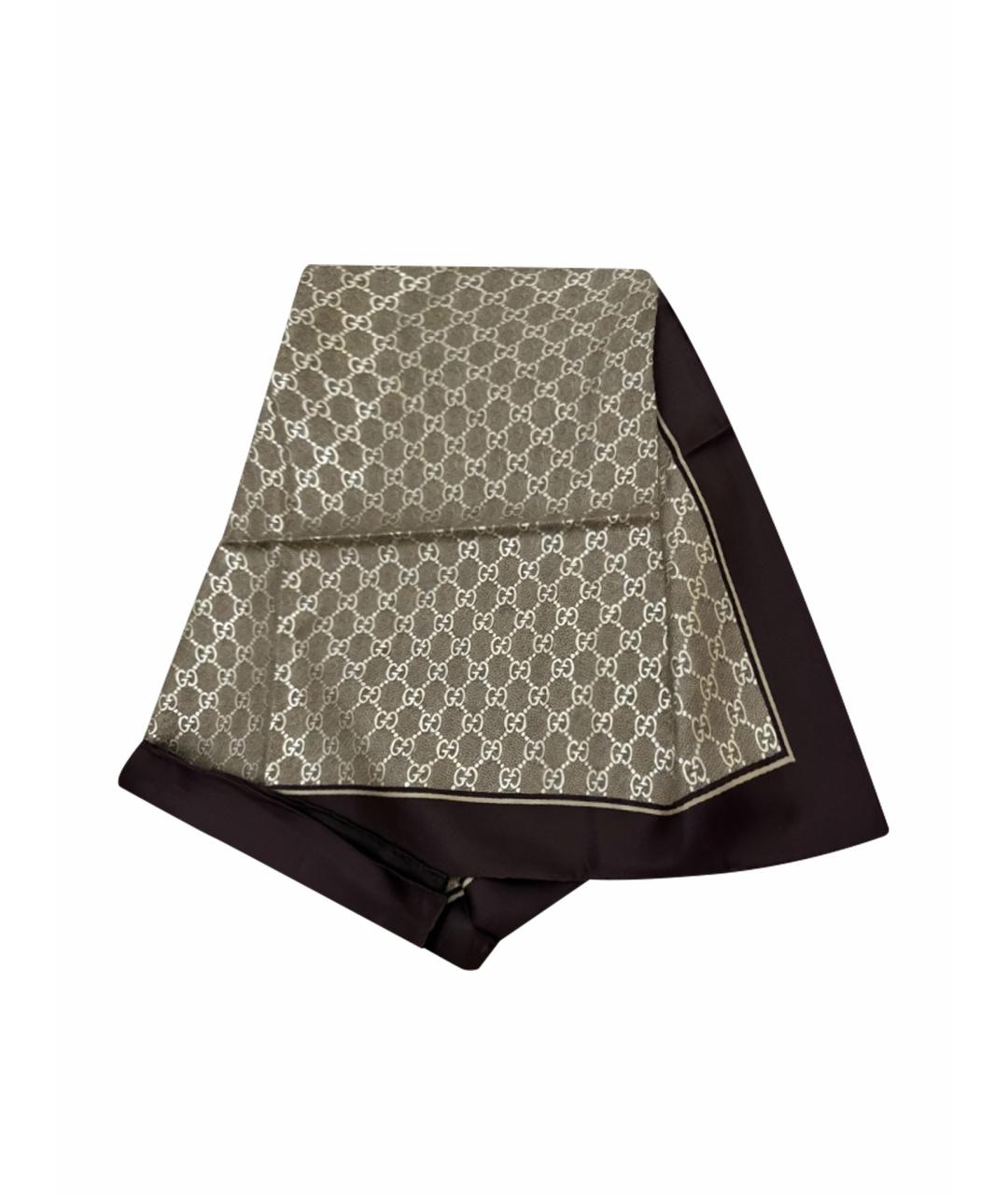 GUCCI Бежевый шелковый платок, фото 1