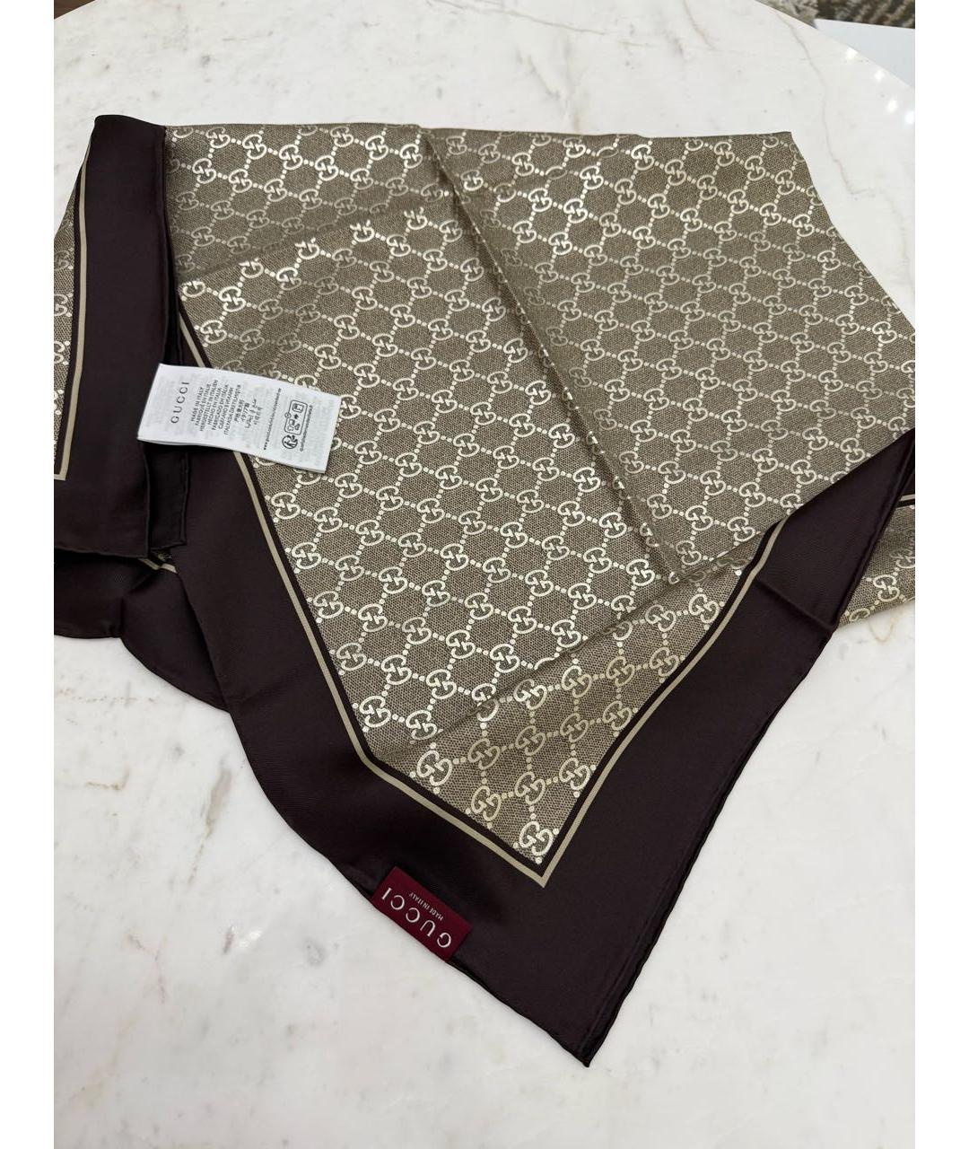 GUCCI Бежевый шелковый платок, фото 4