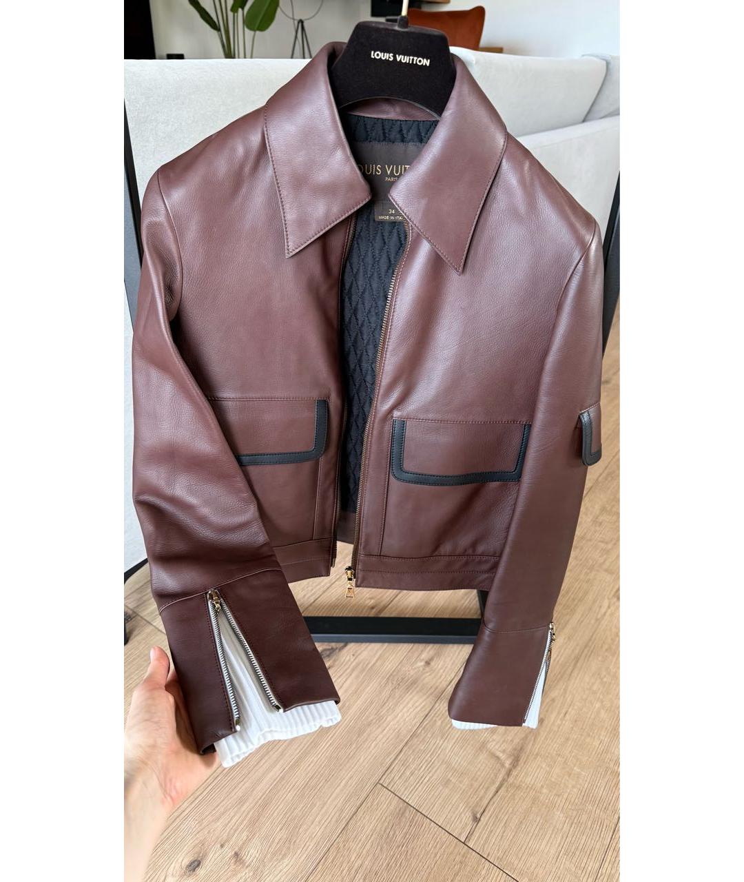 LOUIS VUITTON Коричневая кожаная куртка, фото 4