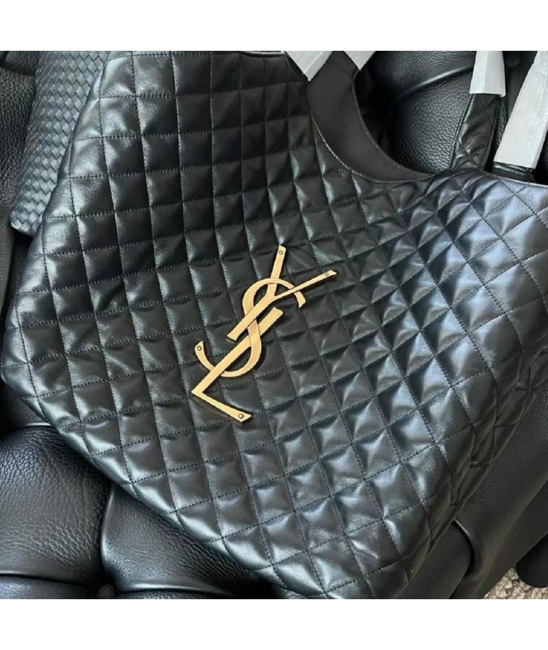 SAINT LAURENT Черная кожаная сумка тоут, фото 2