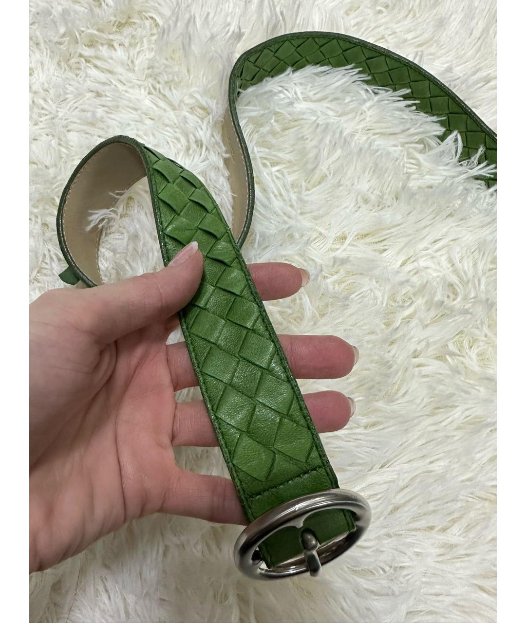 BOTTEGA VENETA Зеленый кожаный ремень, фото 5