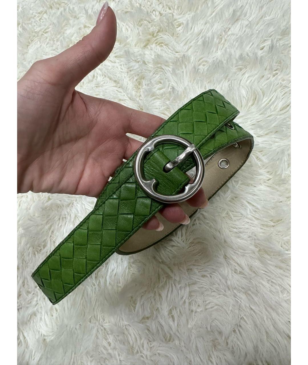 BOTTEGA VENETA Зеленый кожаный ремень, фото 6