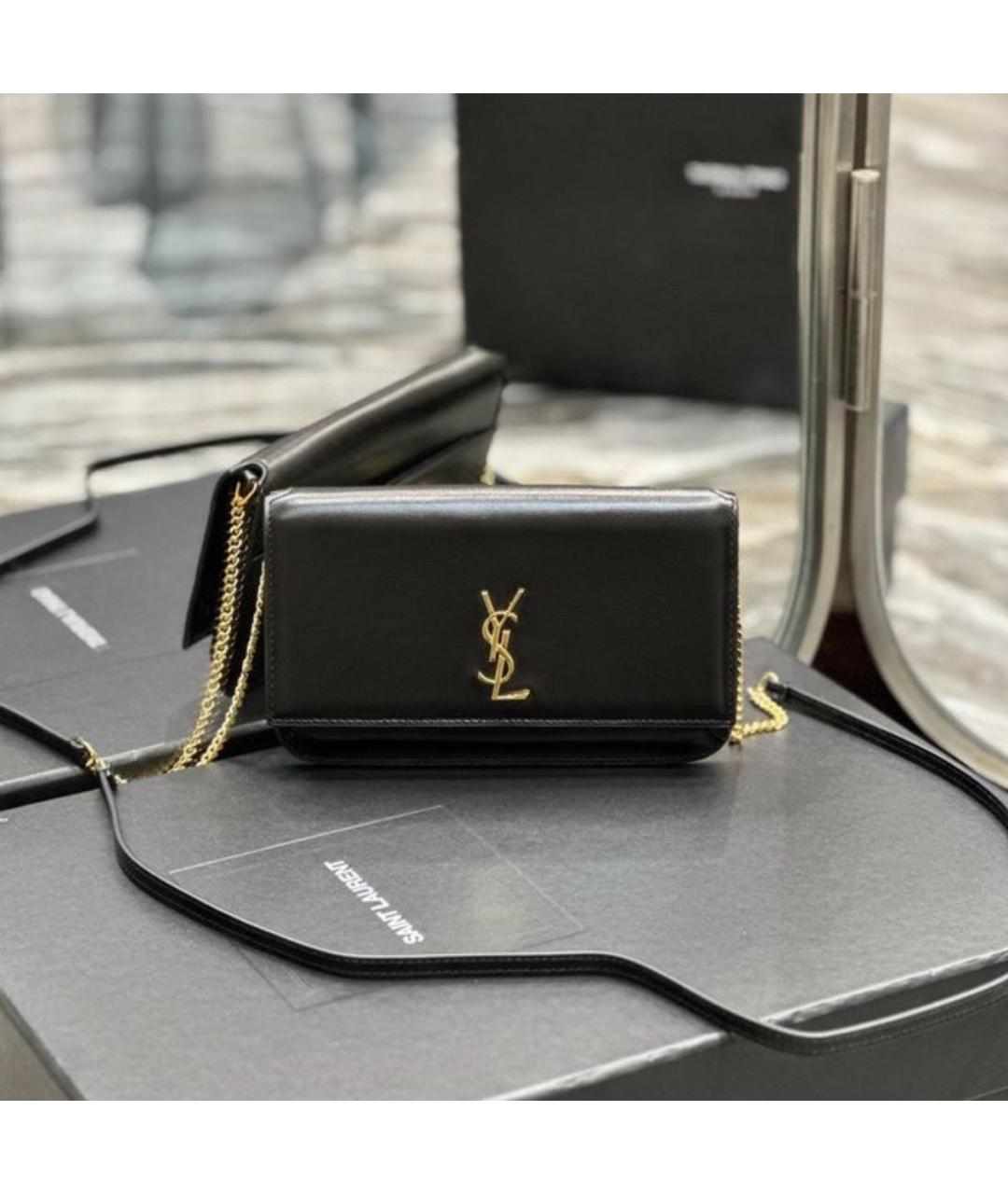 SAINT LAURENT Черная кожаная сумка через плечо, фото 3