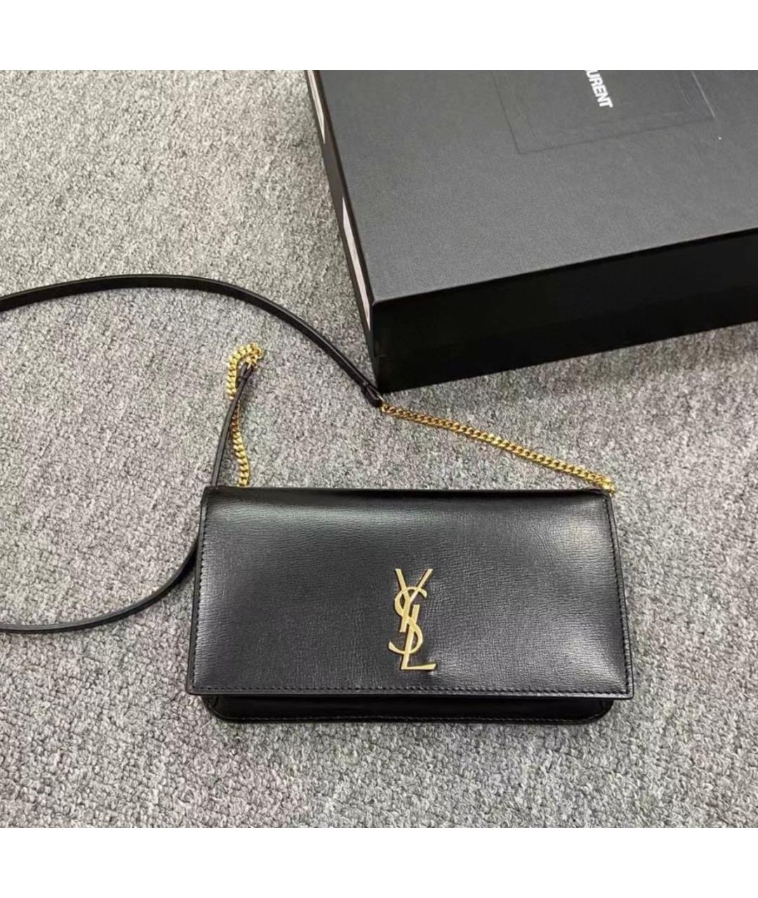 SAINT LAURENT Черная кожаная сумка через плечо, фото 2