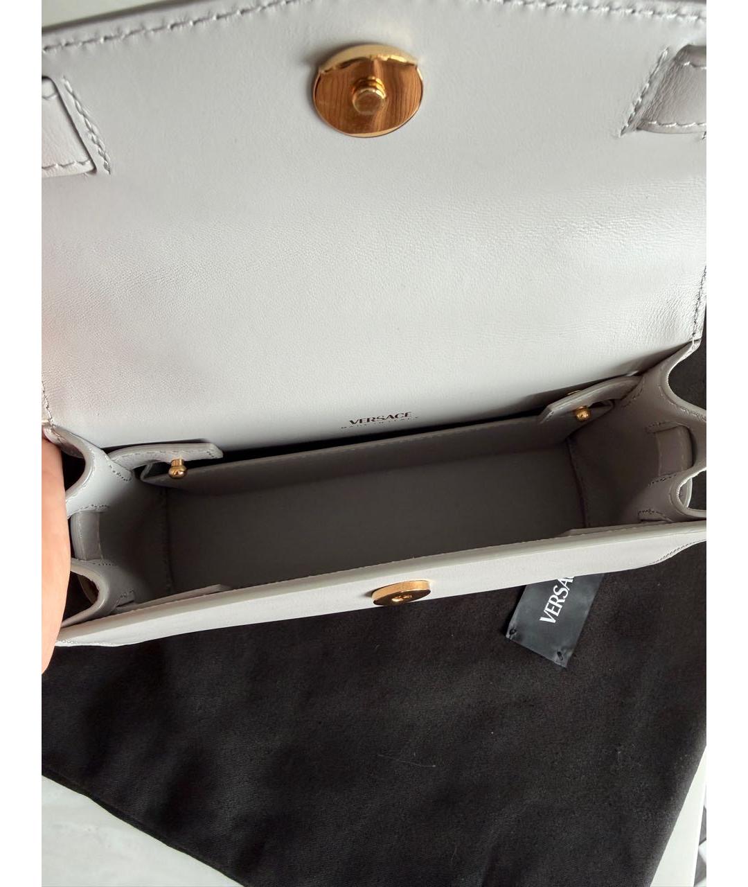 VERSACE Серая кожаная сумка с короткими ручками, фото 4