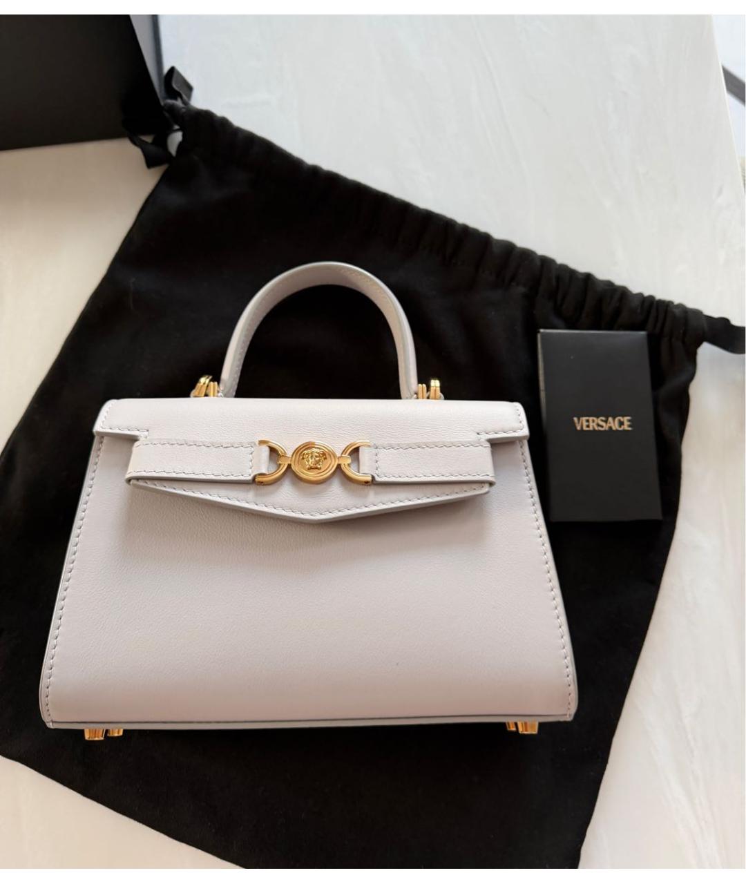 VERSACE Серая кожаная сумка с короткими ручками, фото 7