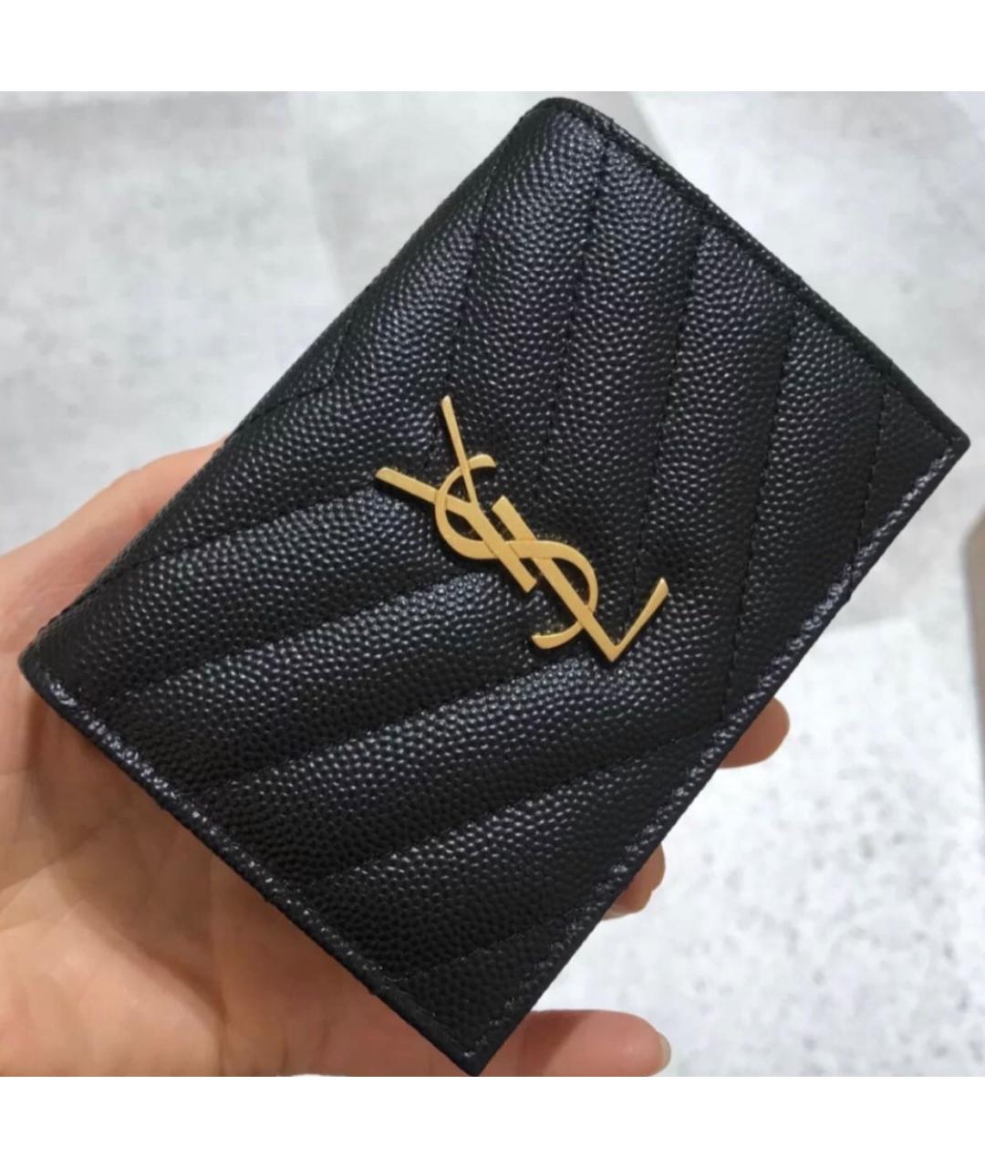 SAINT LAURENT Черный кожаный кошелек, фото 3