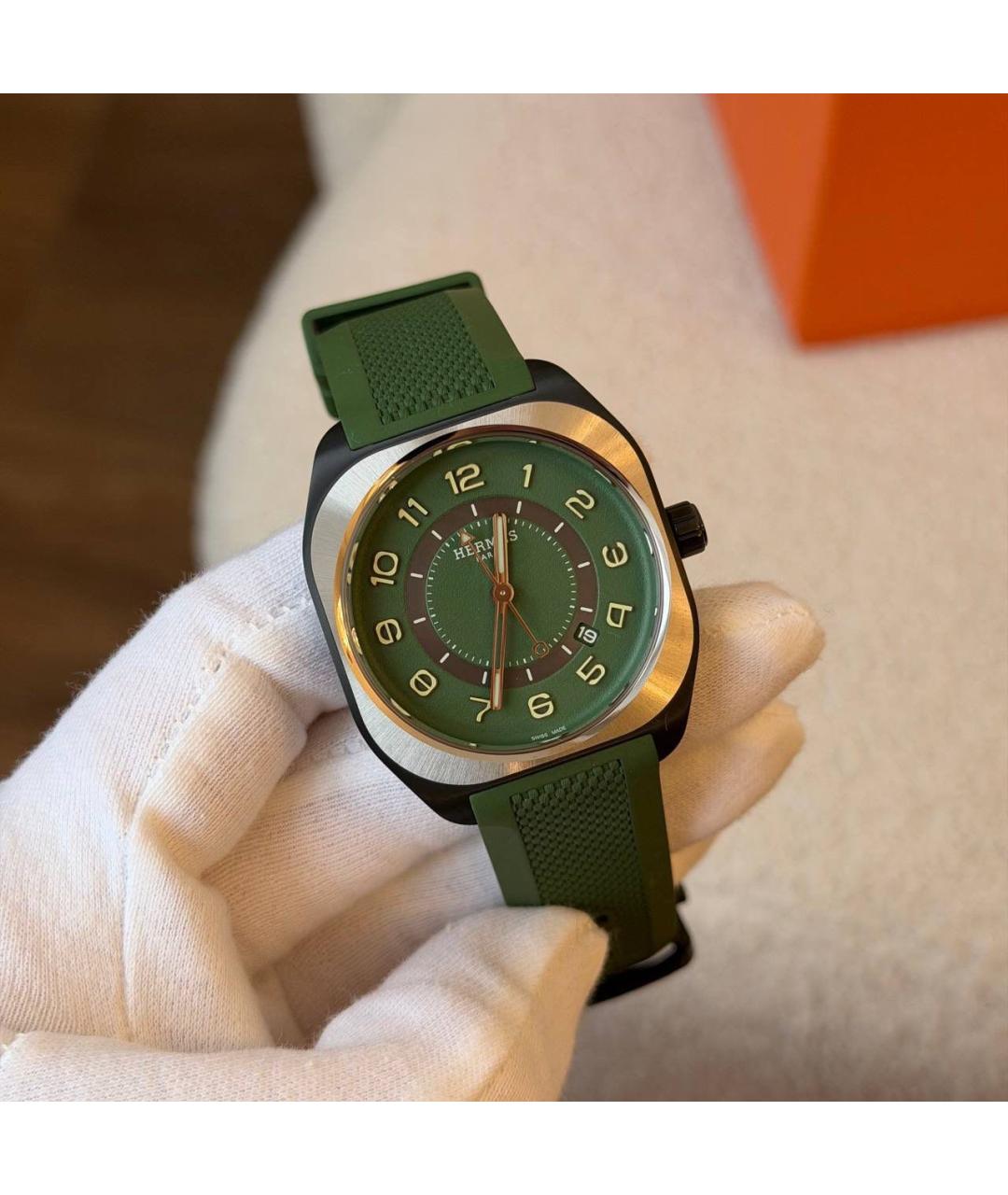 HERMES Зеленые стальные часы, фото 5