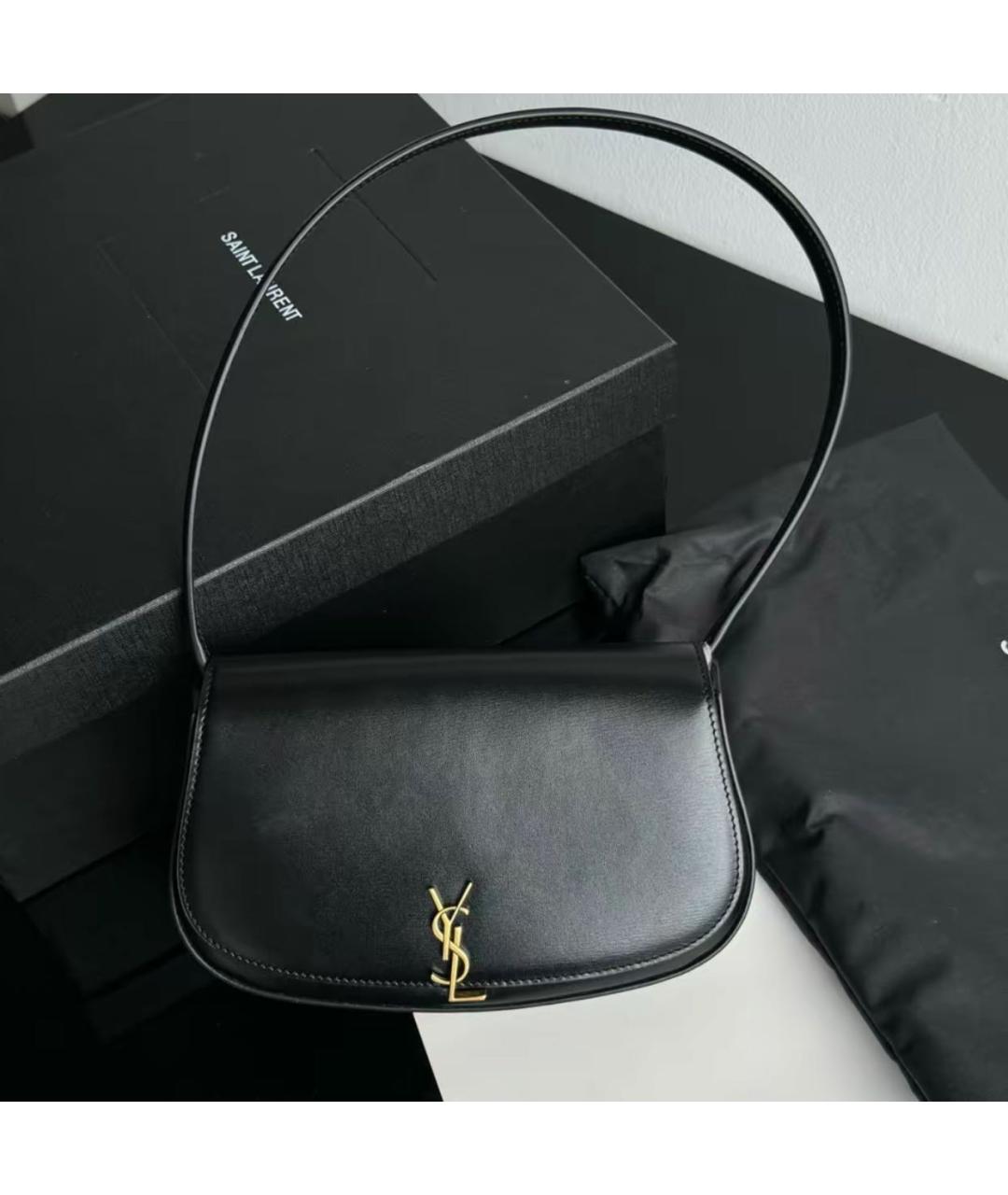 SAINT LAURENT Черная кожаная сумка с короткими ручками, фото 3