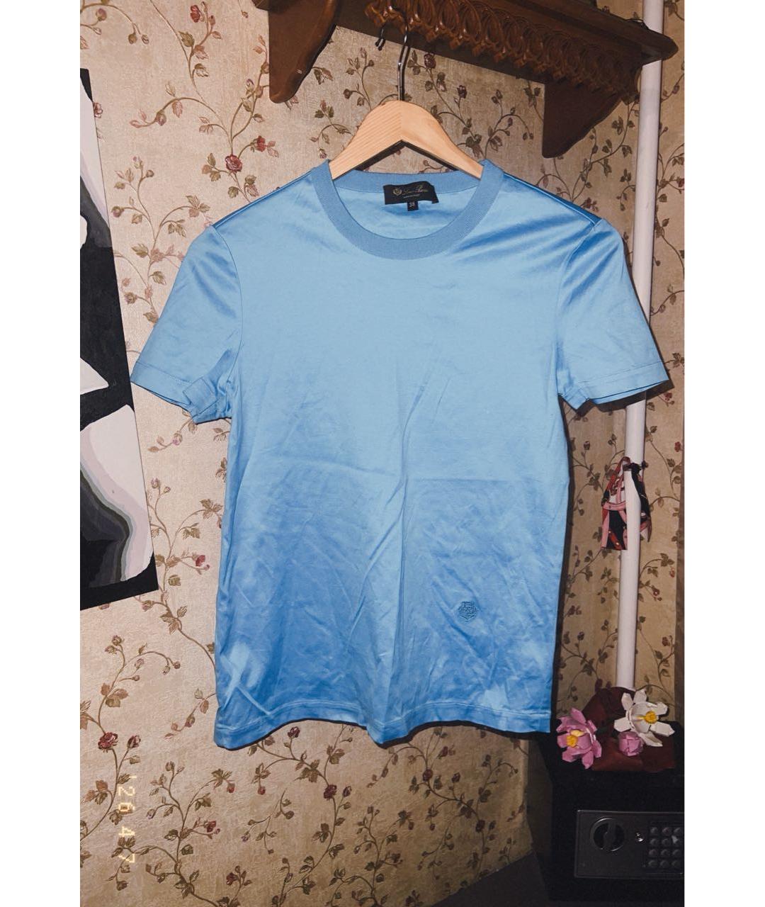 LORO PIANA Голубая хлопковая футболка, фото 5