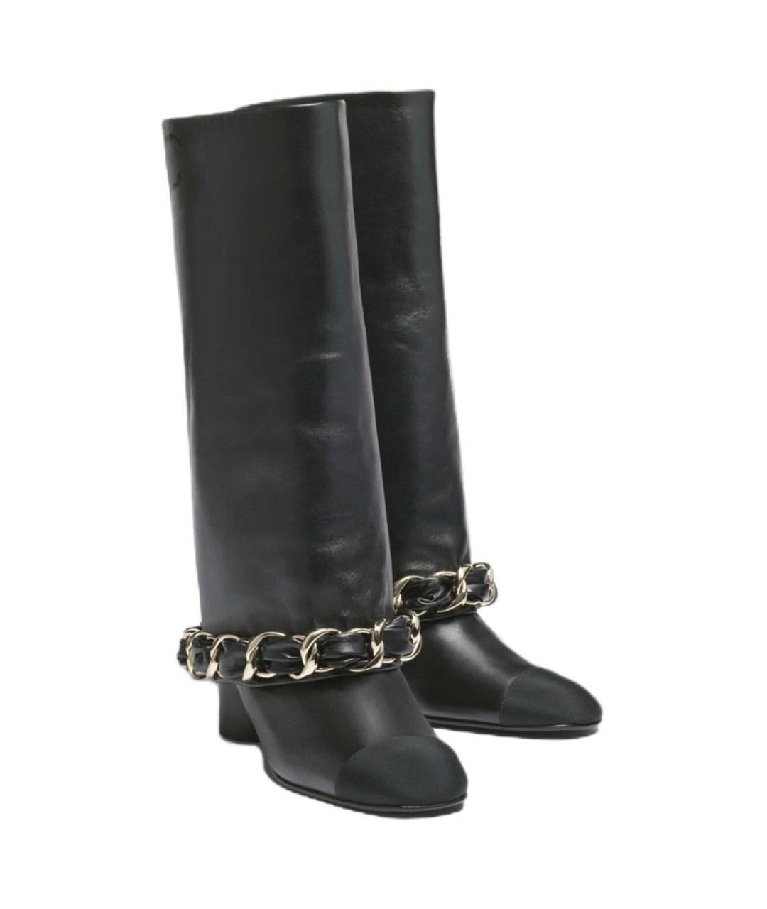 CHANEL Черные кожаные сапоги, фото 3