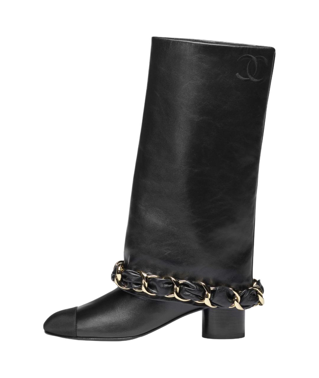 CHANEL Черные кожаные сапоги, фото 2