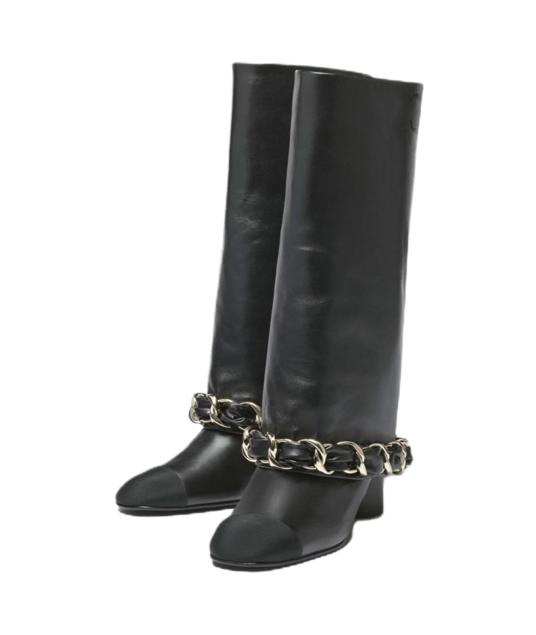 CHANEL Черные кожаные сапоги, фото 4