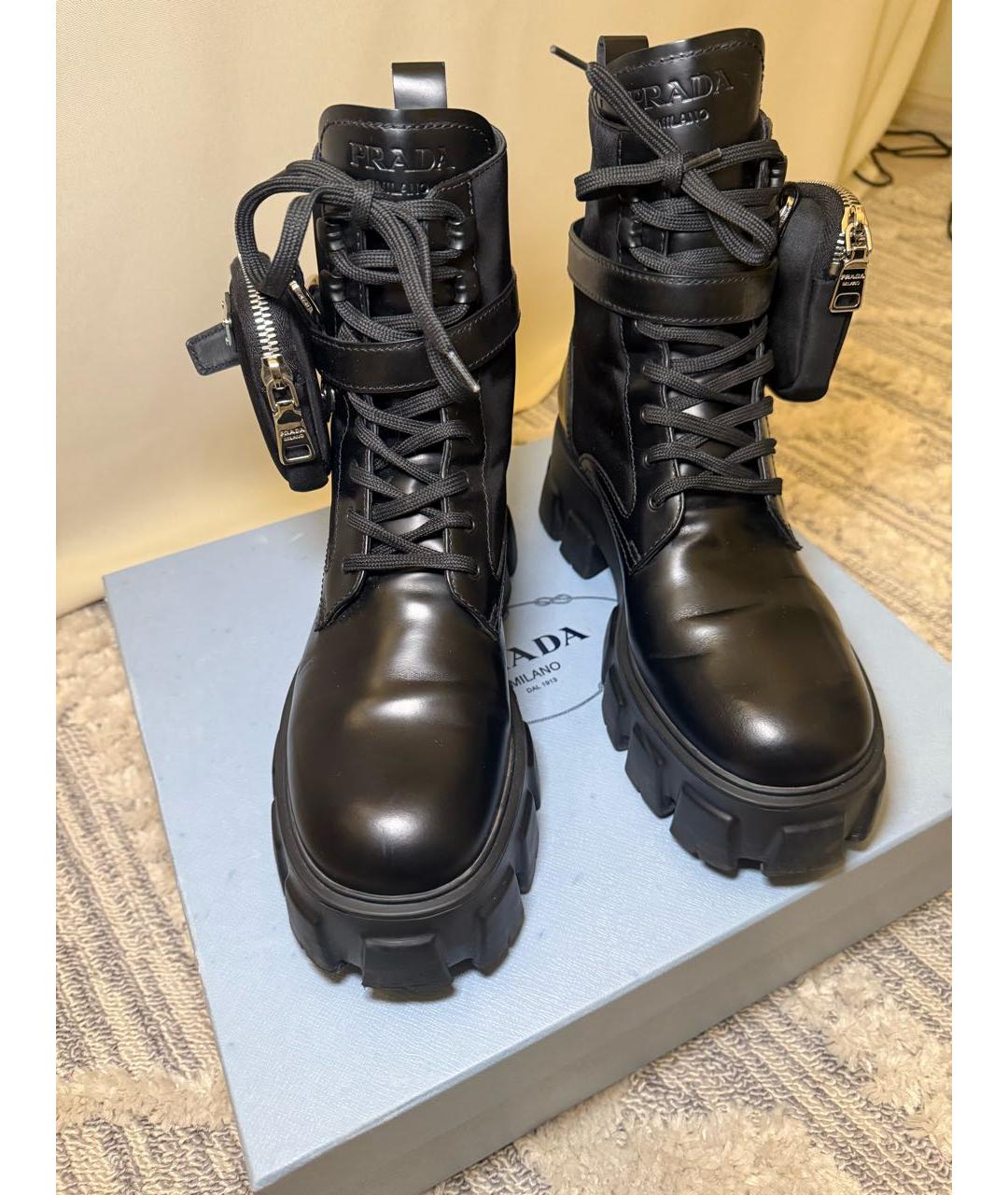 PRADA Черные кожаные ботинки, фото 2