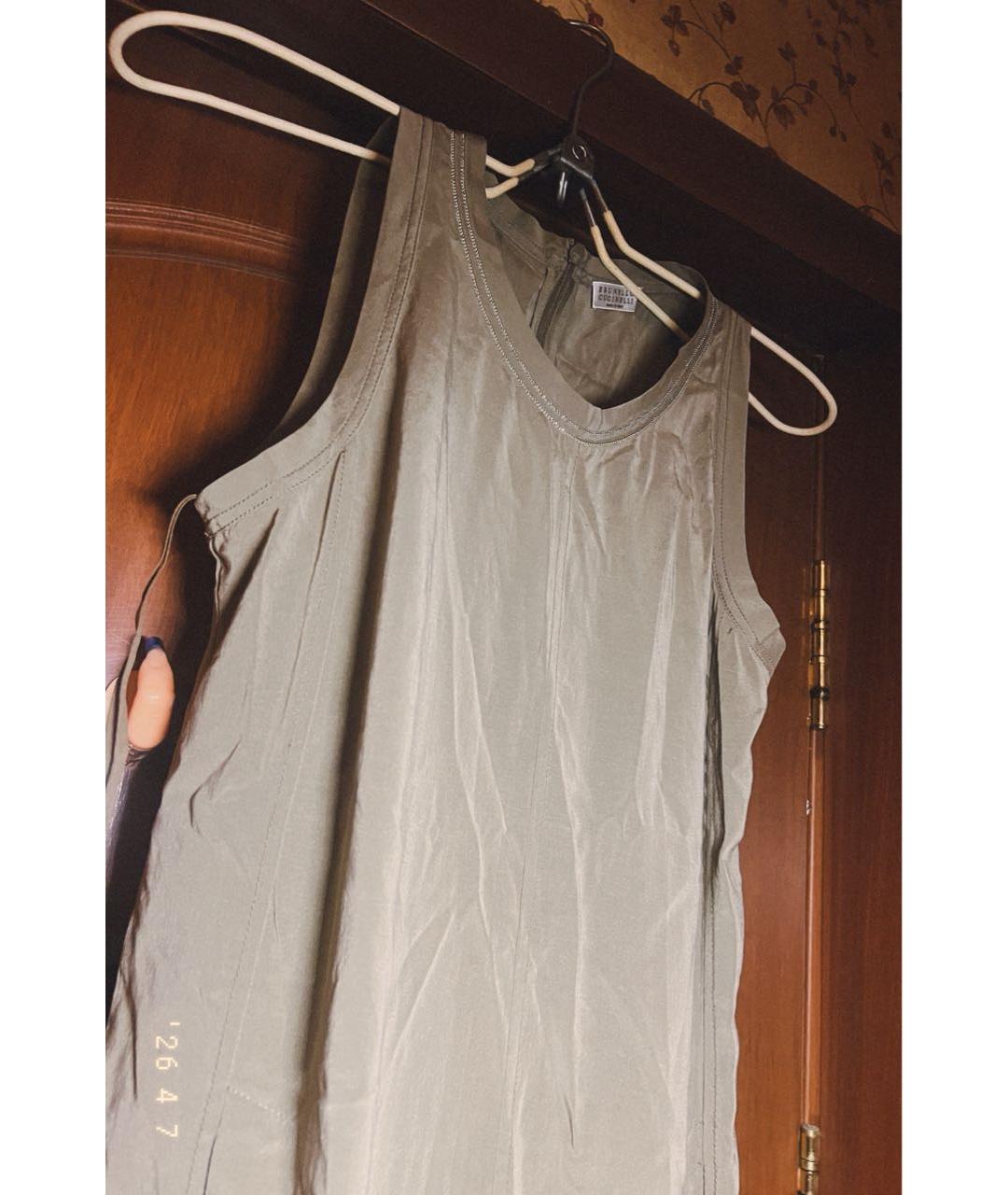 BRUNELLO CUCINELLI Хаки хлопковое повседневное платье, фото 4